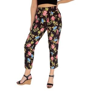 SOHO Apparel black pink blue floral crop stretch capri pants size XL